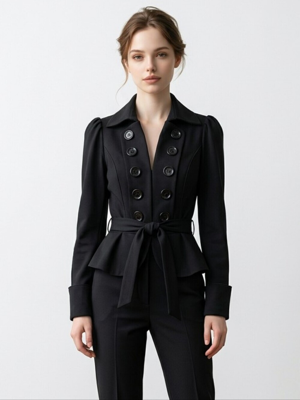 NWT Candie's Black Double-Breasted Peplum Tie Blazer Sz Medium